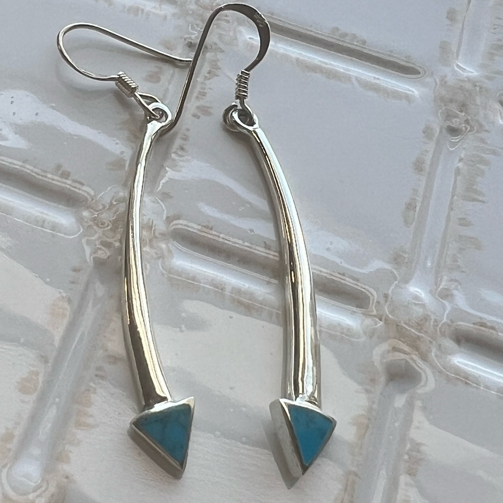 Sterling Silver Turquoise Triangle Drop Earrings - Silver and Blue